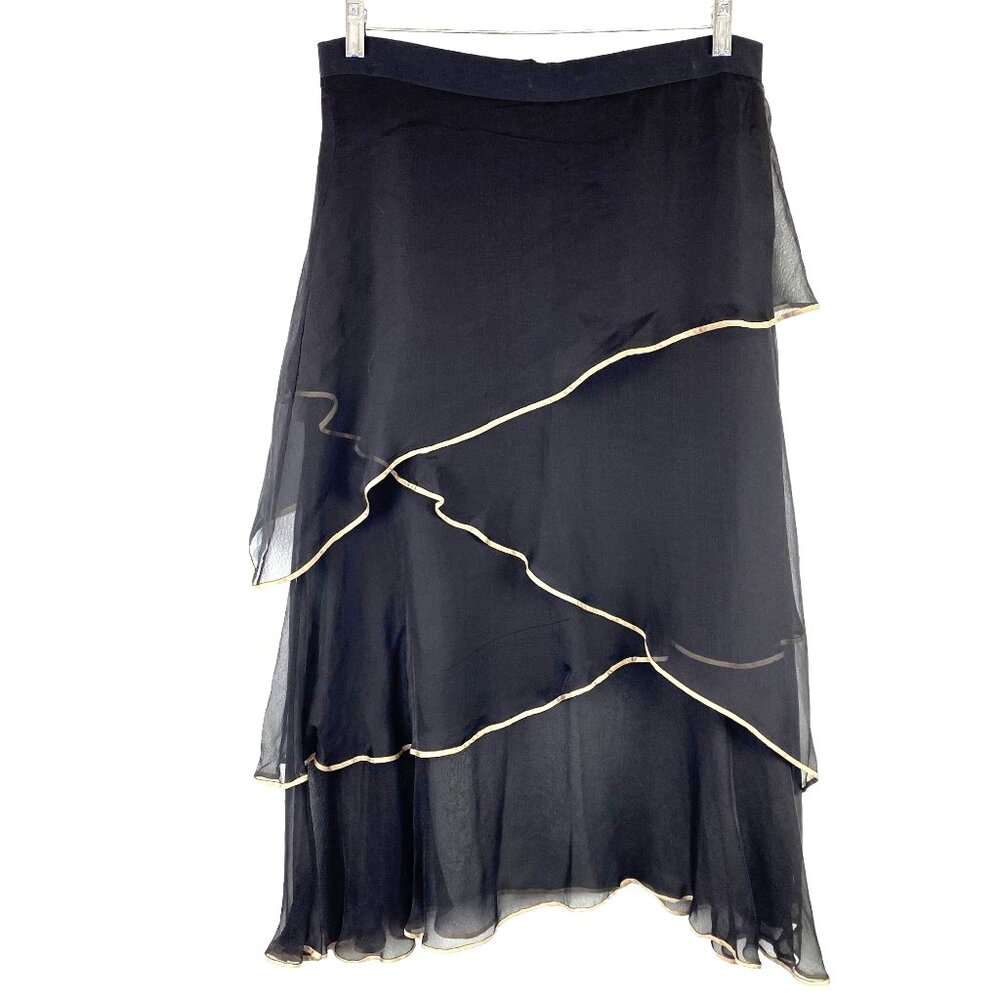 Robert Rodriguez Asymmetrical Black  Tan Fairy Boho Chic Layered Ruffle Skirt 4